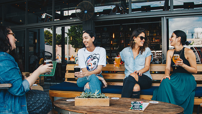 four women talking